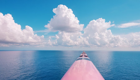 View from the bow of a cruise ship in the open sea.の素材