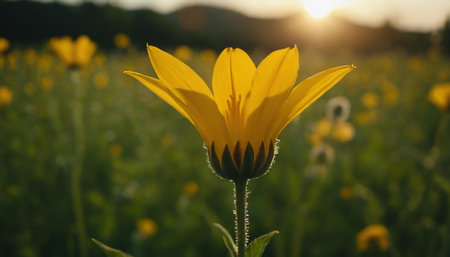 Yellow flower in the meadow at sunset. Shallow depth of field.の素材