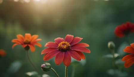 Beautiful orange zinnia flower blooming in the garden.の素材