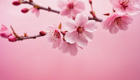cherry blossom on pink background with copy space for your textの素材