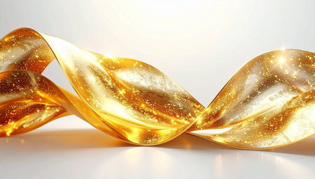 golden ribbon on a white background. 3d render illustration.の素材