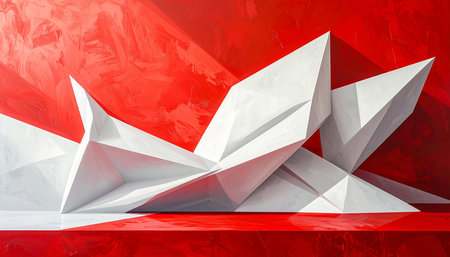 Abstract white paper origami background. 3d render of abstract origamiの素材