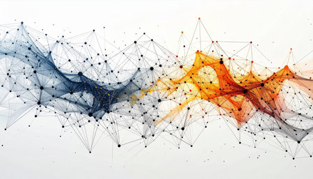 Abstract background with connected lines and dots. Big data visualization. Graphic concept for your designの素材