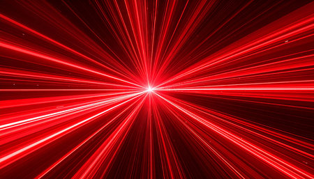 Abstract background with red rays of light. Rays of light in the dark.の素材