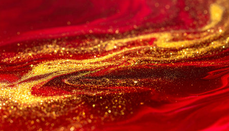 Red and gold glitter texture. Abstract background with golden sequins.の素材
