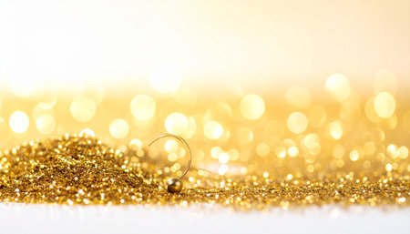 golden christmas background with bokeh lights and copy spaceの素材