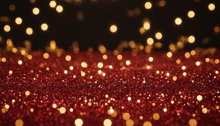Red and gold glitter bokeh background. Christmas and New Year concept.の素材