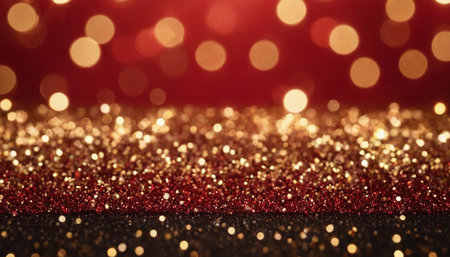 Red and gold glitter christmas abstract background with bokeh defocused lightsの素材