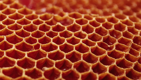 Close up of a honeycomb with honey. Shallow depth of field.の素材