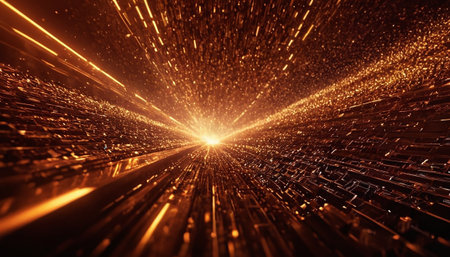 golden particles on black background. abstract gold background. 3d renderingの素材