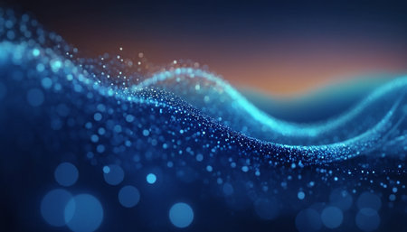 Abstract particles wave. Futuristic technology style. Elegant background for business tech presentations.の素材