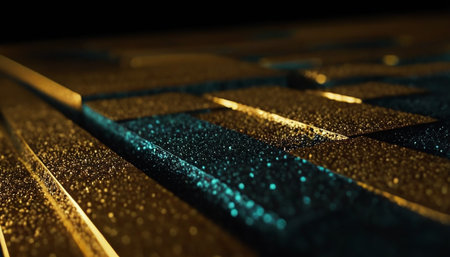 abstract background with shiny golden and blue squares. 3d renderingの素材