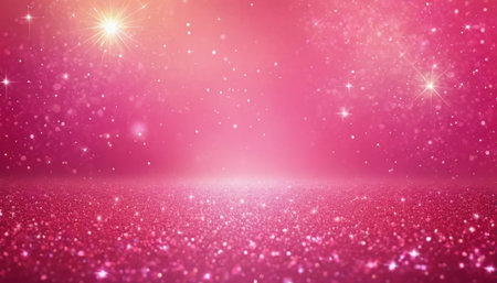 Pink glitter sparkles rays lights bokeh Festive abstract background.の素材