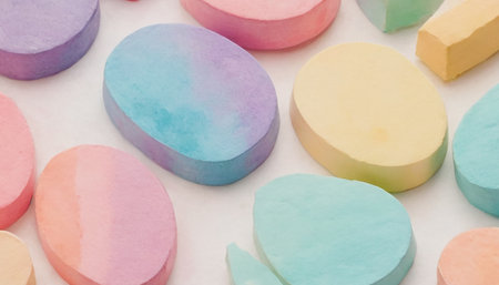 Colorful pastel soft candies on a white background, close upの素材