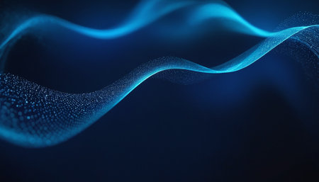 Abstract blue particles wave. Futuristic technology style. 3D rendering.の素材
