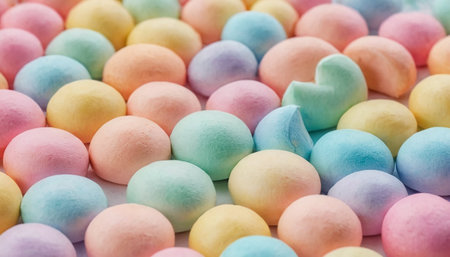 Close up of colorful marshmallows as background. Macro image.の素材
