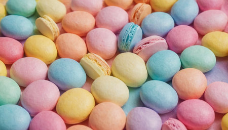 Colorful macaroons on pastel background, close-upの素材