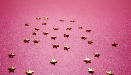 Star confetti on a pink background. Christmas and New Year.の素材