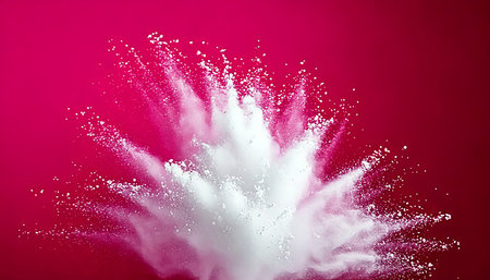 Explosion of white powder on a red background. 3d renderingの素材