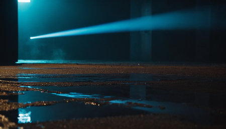 Light from the street at night. Reflection in the puddleの素材