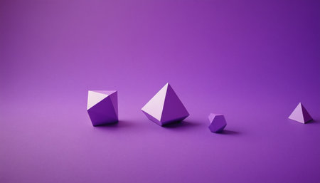 3d rendering of geometric shapes in purple background. Abstract minimal concept.の素材
