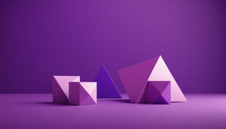 3d rendering of geometric shapes in violet studio background. Abstract minimal scene.の素材