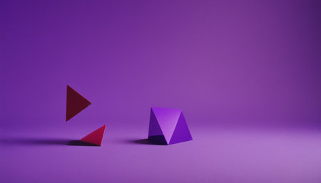 Geometric origami figures on purple background. Minimal concept.の素材