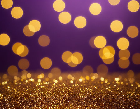 glitter vintage lights background. gold and purple. de-focusedの素材