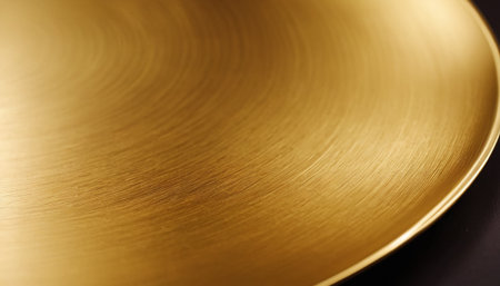 Closeup of golden metal plate, shallow depth of field, abstract backgroundの素材