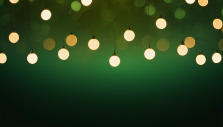 Christmas background with bokeh defocused lights on green background.の素材