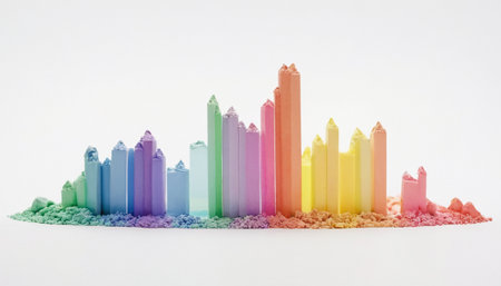 Colorful crayons on a white background with space for textの素材