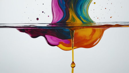 Colorful paint splashing on a white background, close-upの素材