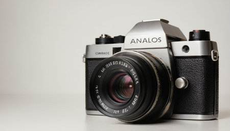 The old Soviet 35 mm SLR camera Zenit-4 with lens.の素材