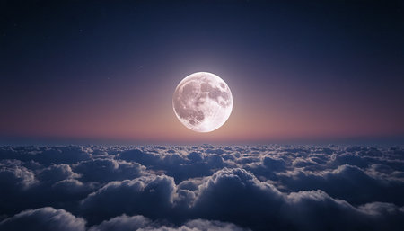 beautiful night sky with full moon and clouds. 3d renderingの素材