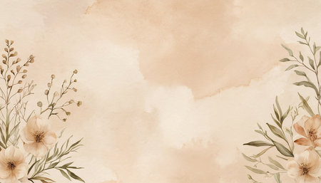 Watercolor floral background. Hand painted watercolor flowers and branches with leaves.の素材