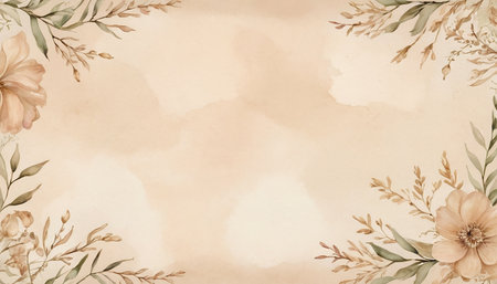 Watercolor floral background. Hand painted floral background with flowers and leaves.の素材