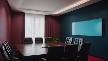 Interior of modern conference room with red and blue walls. 3d renderingの素材