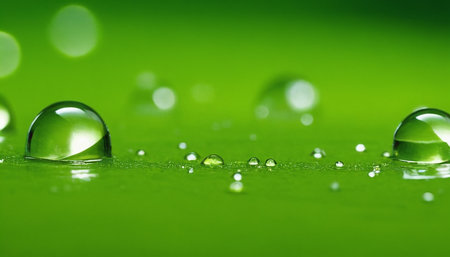 Water drops on a green leaf macro close up. Natural background.の素材