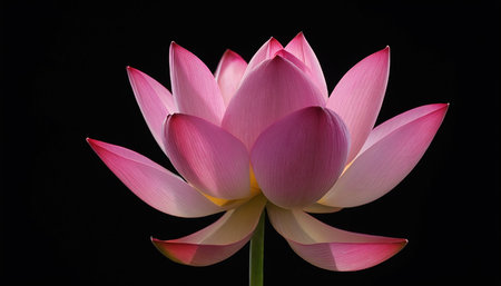 Pink lotus flower isolated on black background. Close-up.の素材