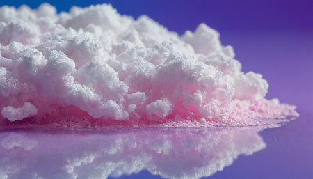 snow on a blue background with reflection. close-up.の素材