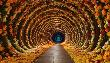 A tunnel of flowers in the form of a tunnel. 3d renderingの素材