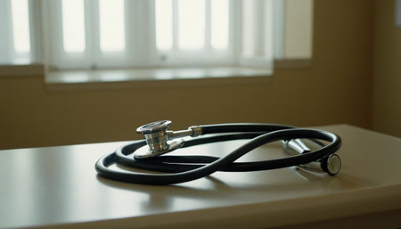 Stethoscope on the desk in the hospital, Healthcare and medical concept.の素材