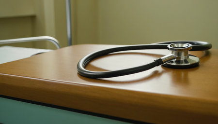 Stethoscope on a desk in the hospital, shallow DOFの素材