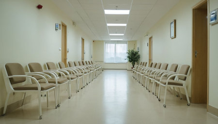 Empty chairs in the conference room in the hospital. Selective focus.の素材