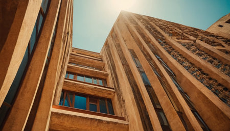Low angle view of a modern building in Dubai, United Arab Emiratesの素材