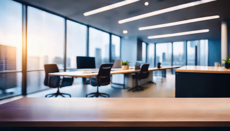 Wooden Table Top And Blur Office of the Background - Business Conceptの素材