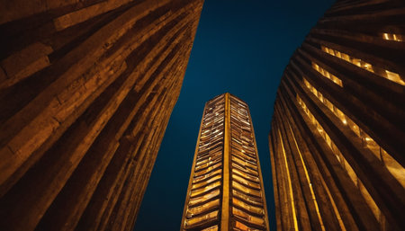Low angle view of modern skyscrapers in Kuala Lumpur, Malaysiaの素材