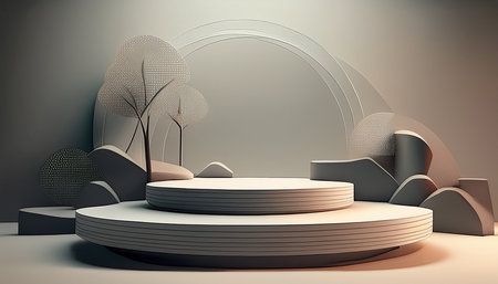 3d render, abstract minimal geometric forms, podium for your designの素材