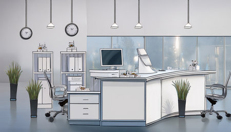 Interior of modern office with white furniture and equipment. 3d renderingの素材