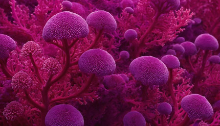 3D illustration of a coral reef with pink and purple coralsの素材
